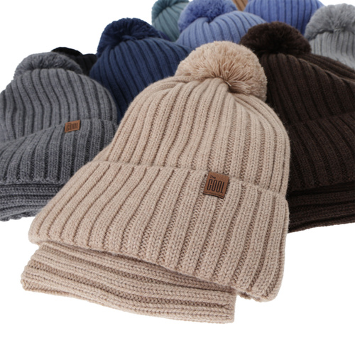 Jongens winter set: muts en buissjaal, bruin, 100% Merino Wol, gevoerd met katoen, Tolmar