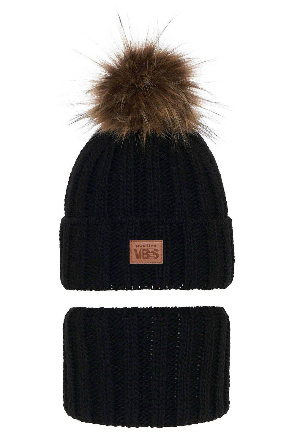 Ensemble d'hiver garçon: bonnet et snood, noir, avec pompon, Remes