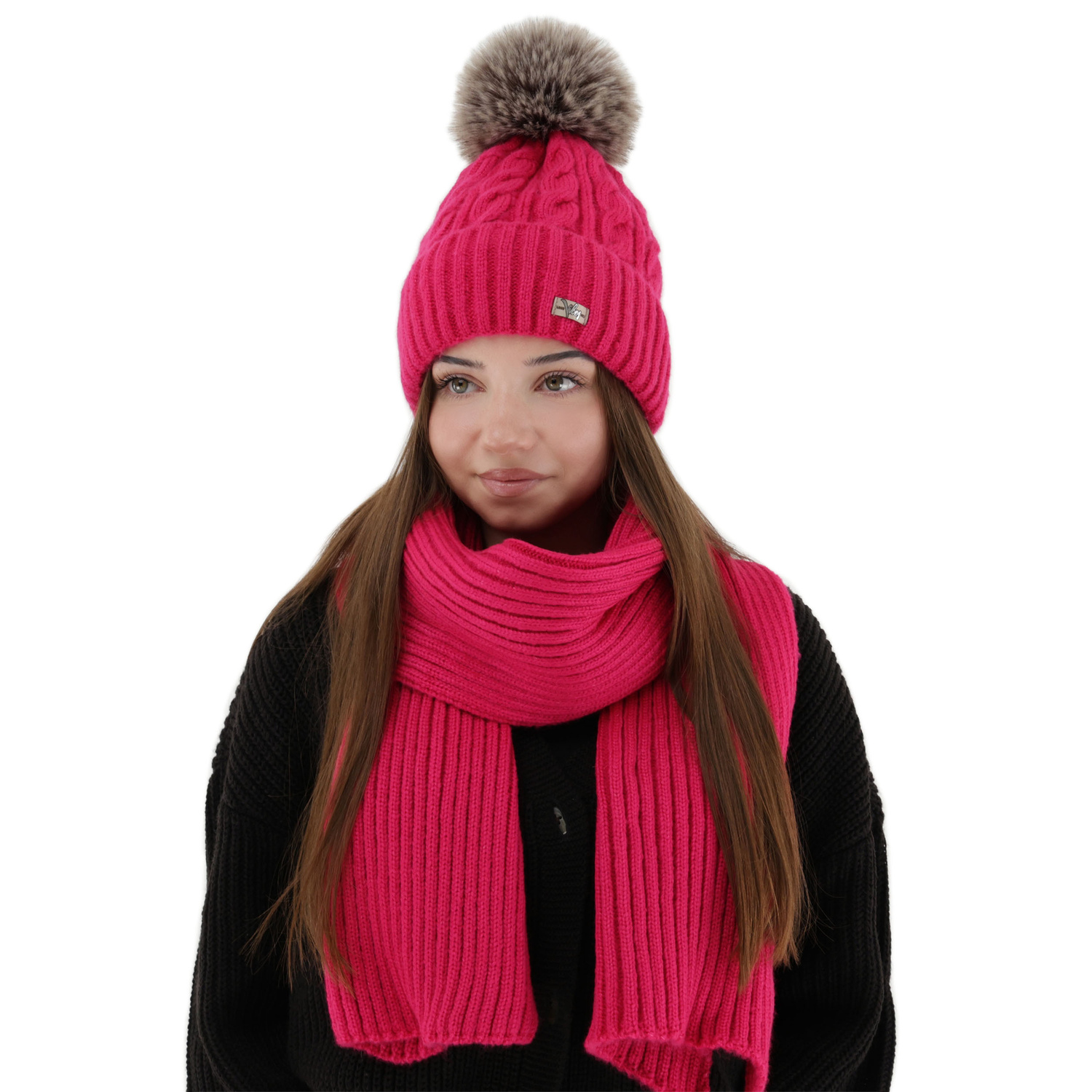 Dames winter set (muts en sjaal), roze, Lunetta