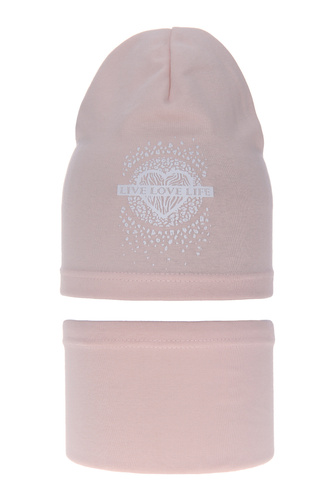 Meisjes herfst/lente set muts en buissjaal, roze, katoenen, Esmeralda