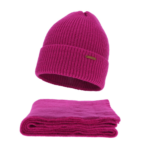 Dames winter set (muts en sjaal), amarantowy, met merinowol, Seala