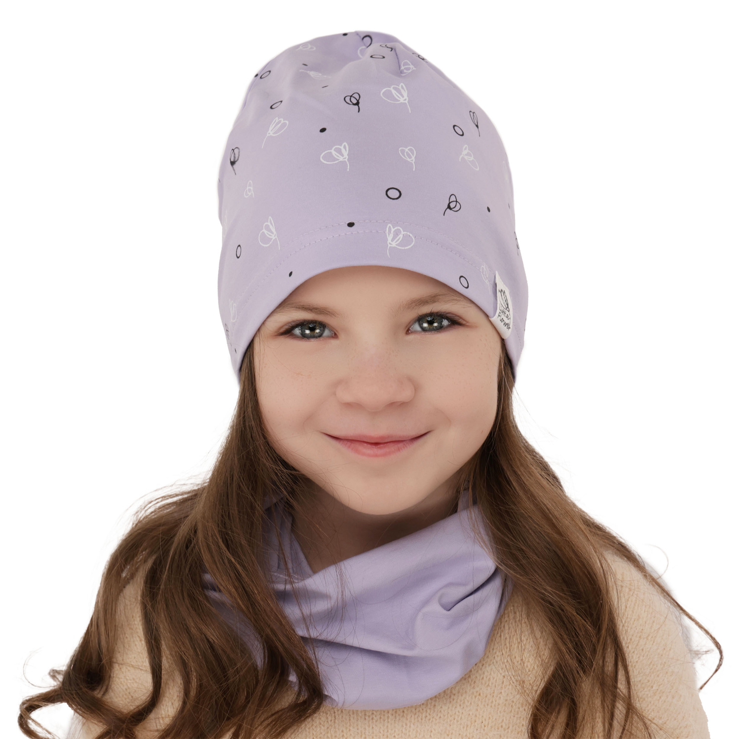 Ensemble automne/printemps fille: bonnet et snood, corail, en coton, Fiora