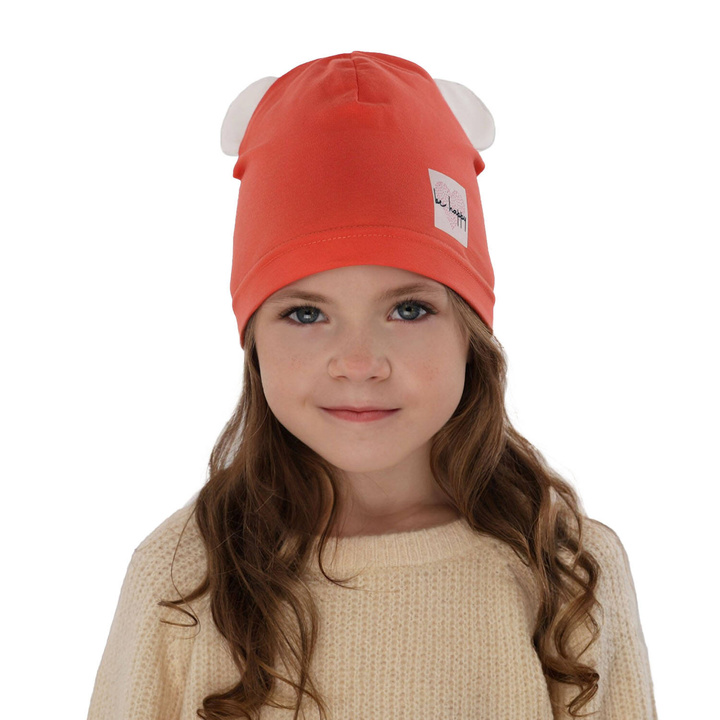 Bonnet automne/printemps fille, corail, coton, Joga