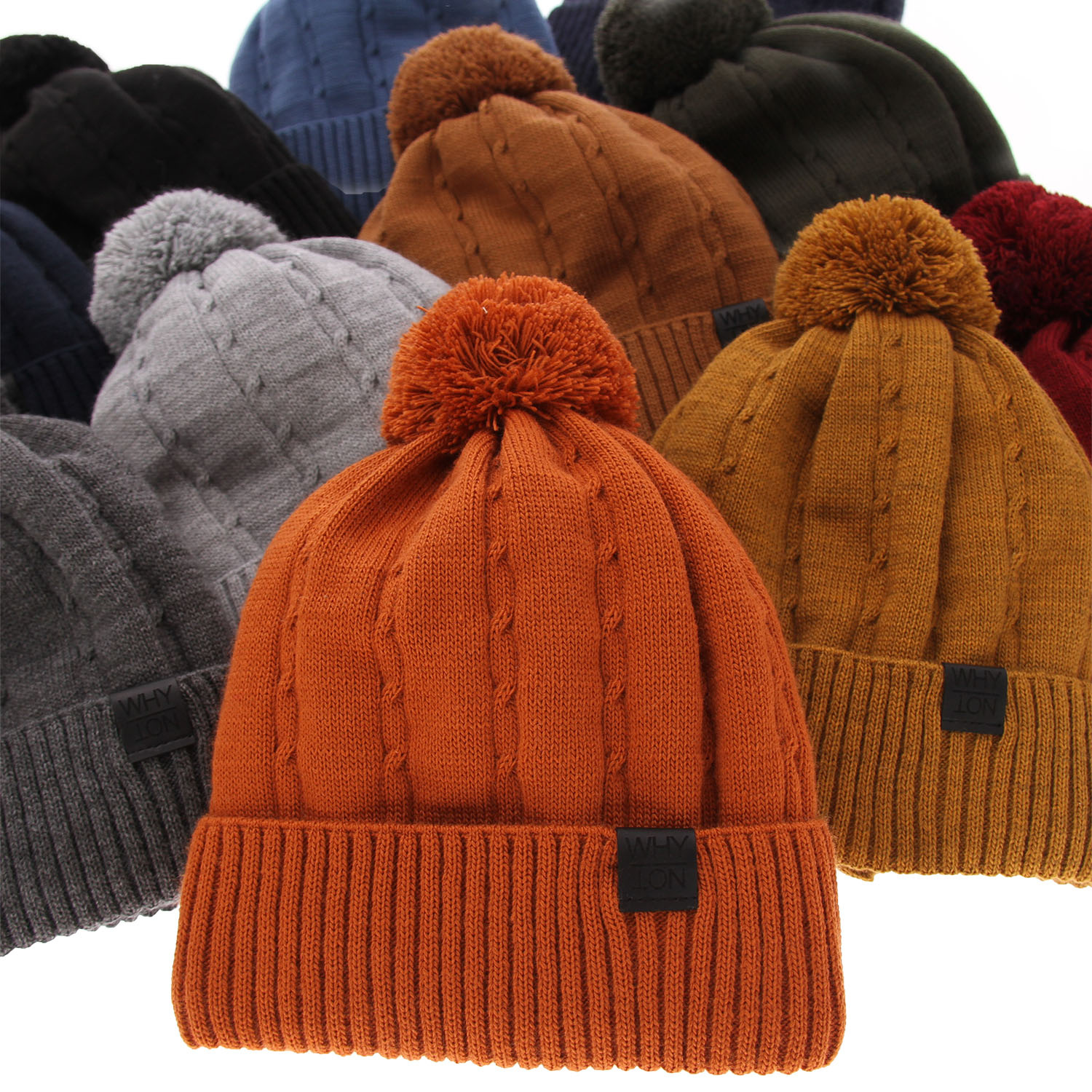 Jongens winter set muts en sjaal, oranje, met garen pompon, Deny