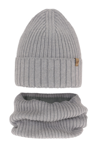 Ensemble d'hiver fille: bonnet et snood, gris, avec laine mérinos, Mesalia