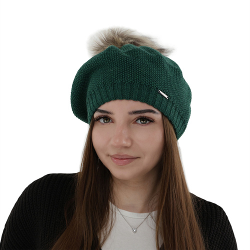 Beret d'hiver femme, vert, avec laine mérinos, Bonnie