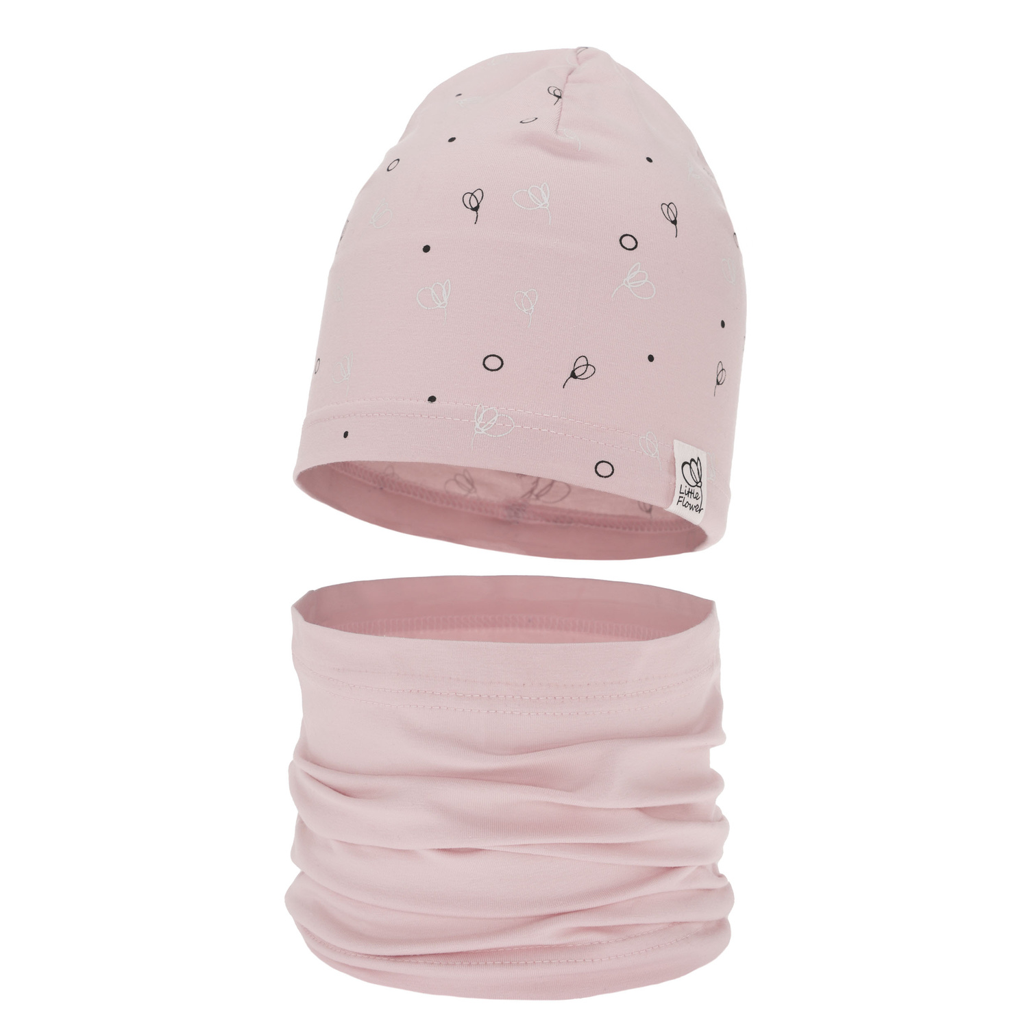 Ensemble automne/printemps fille: bonnet et snood, rose, en coton, Fiora