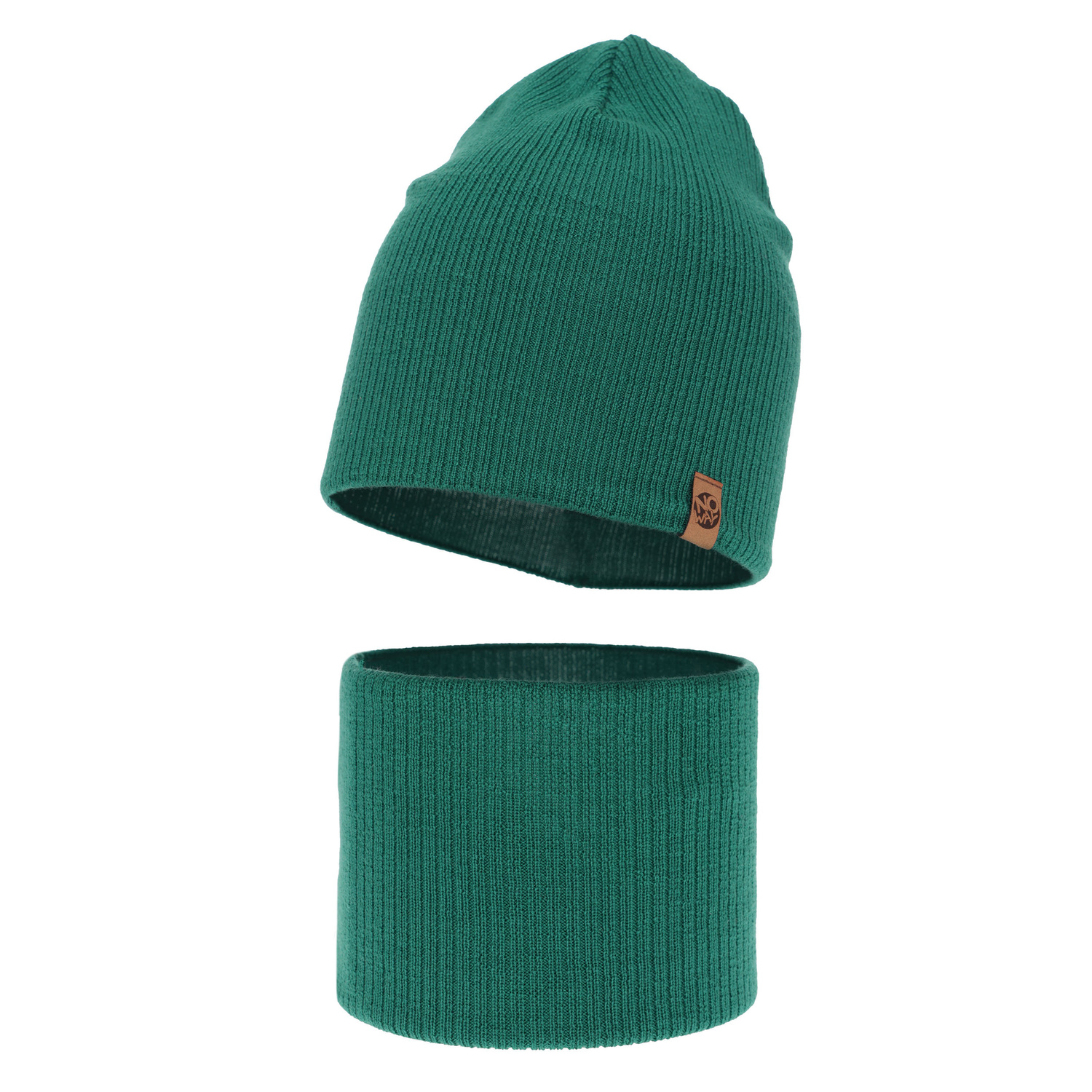 Ensemble automne/printemps garçon: bonnet et snood, vert émeraude, avec laine mérinos, Richi