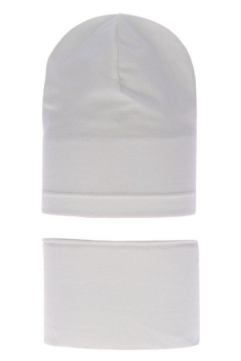 Meisjes herfst/lente set muts en buissjaal, kremowy, katoenen, Hazelka