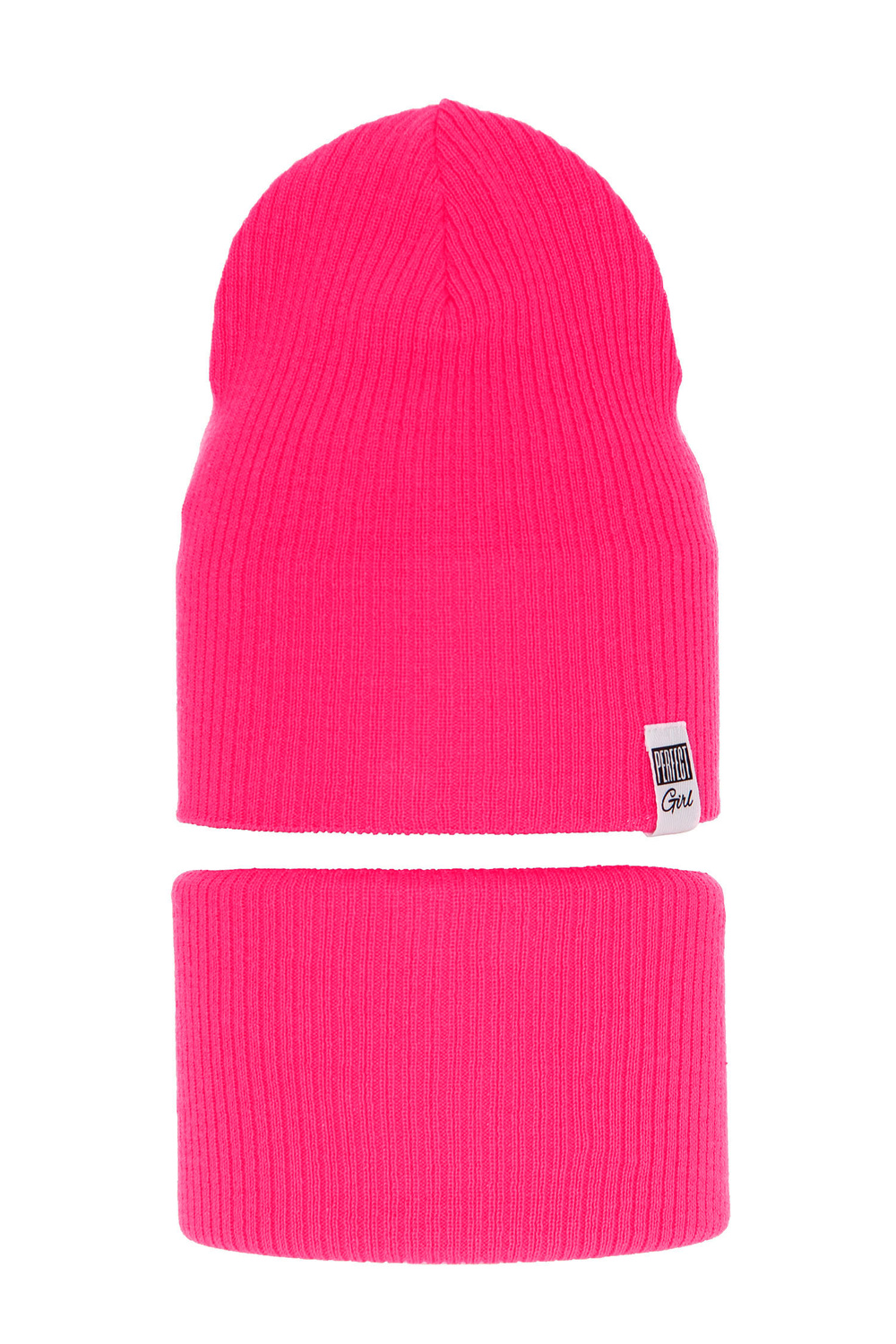 Meisjes herfst/lente set muts en buissjaal, met katoen, roze, Farinka