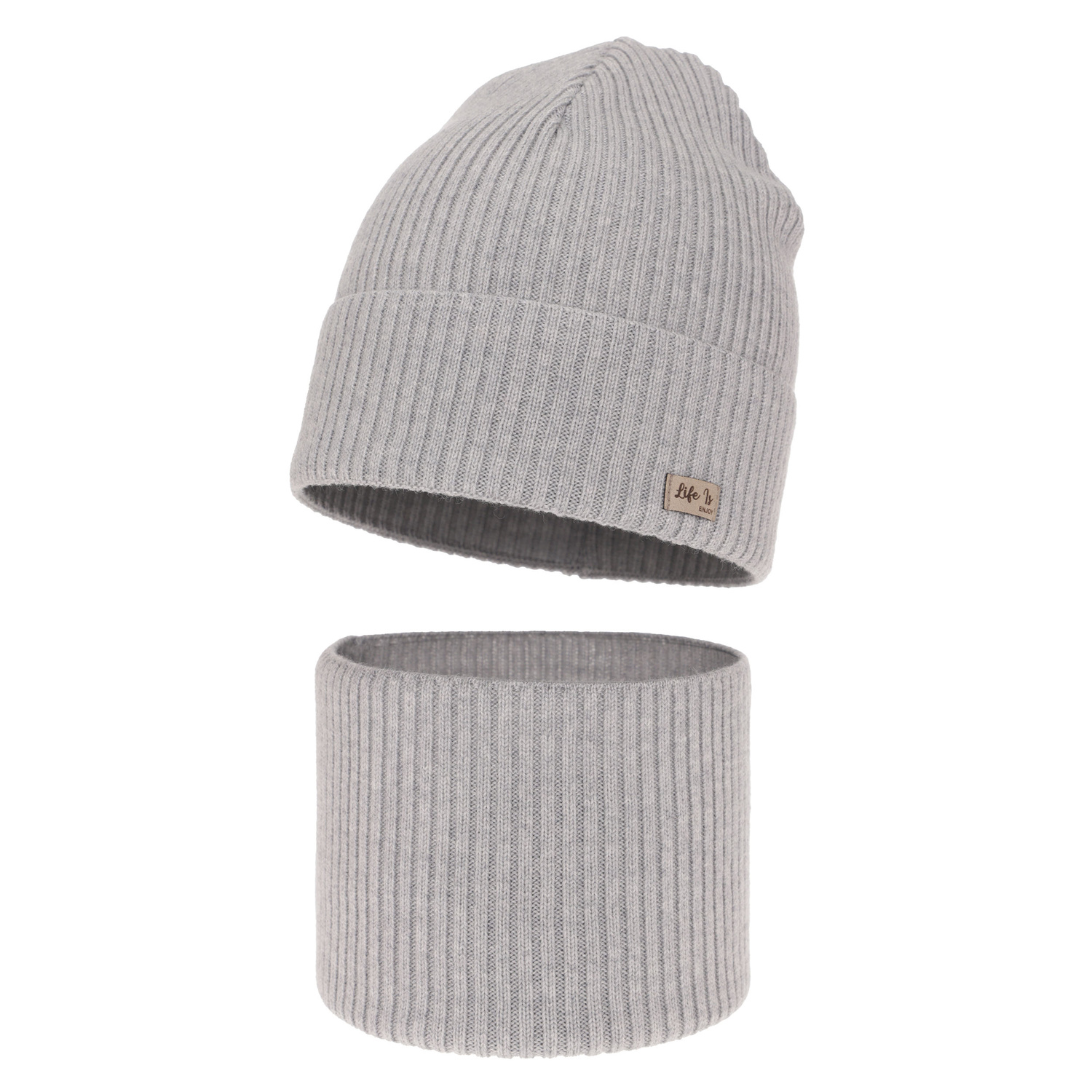 Ensemble automne/printemps fille: bonnet et snood, gris, avec laine mérinos, Itra