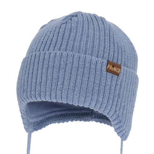 Jongens wintermuts, met bindkoorden, met merinowol, blauw, Puser