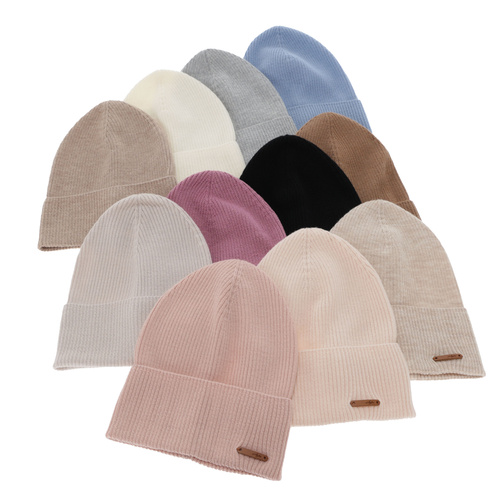 Dames herfst/winter muts, beige, 100% Merino Wol, Flerra