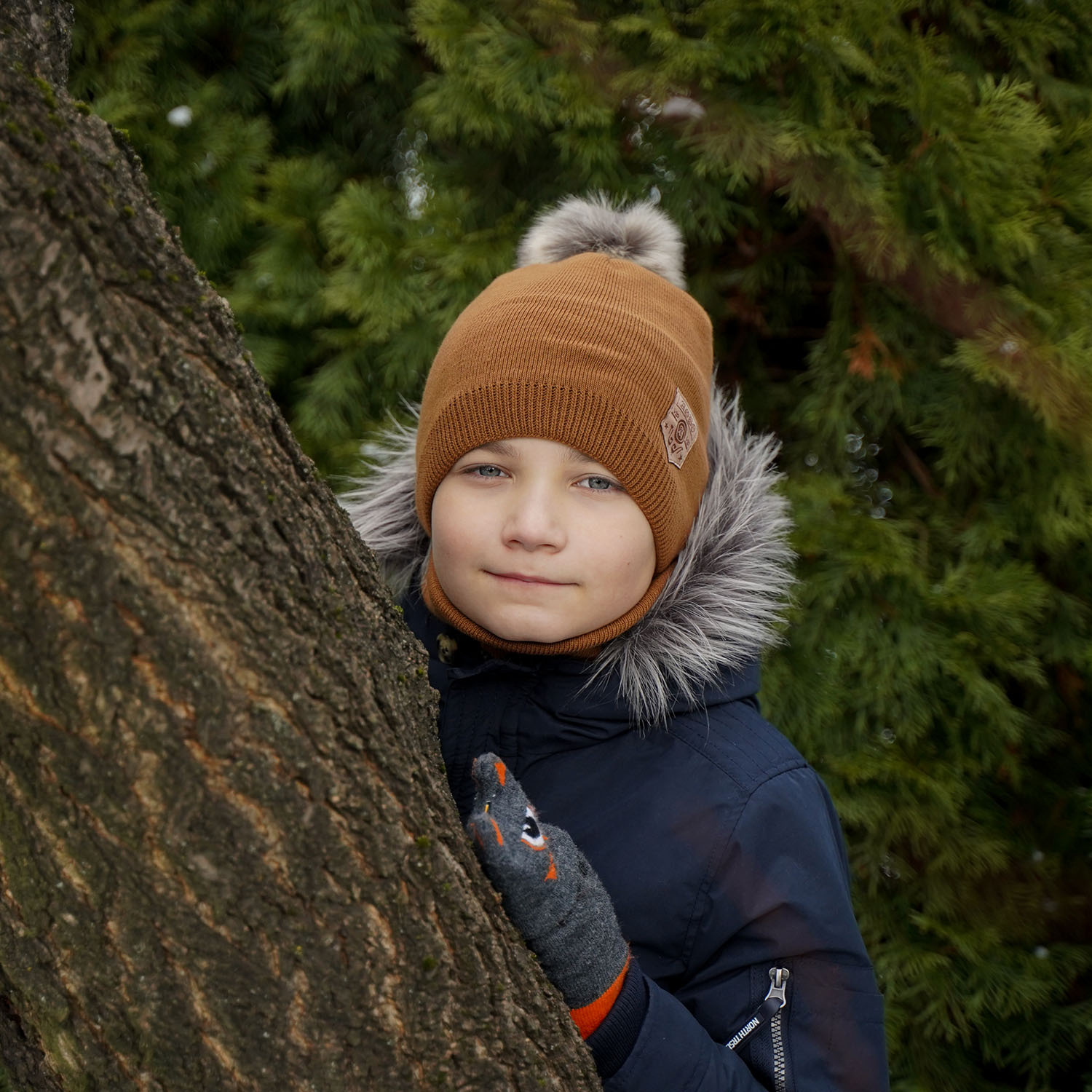 Jongens winter set, camel, met garen pompon, Apolin