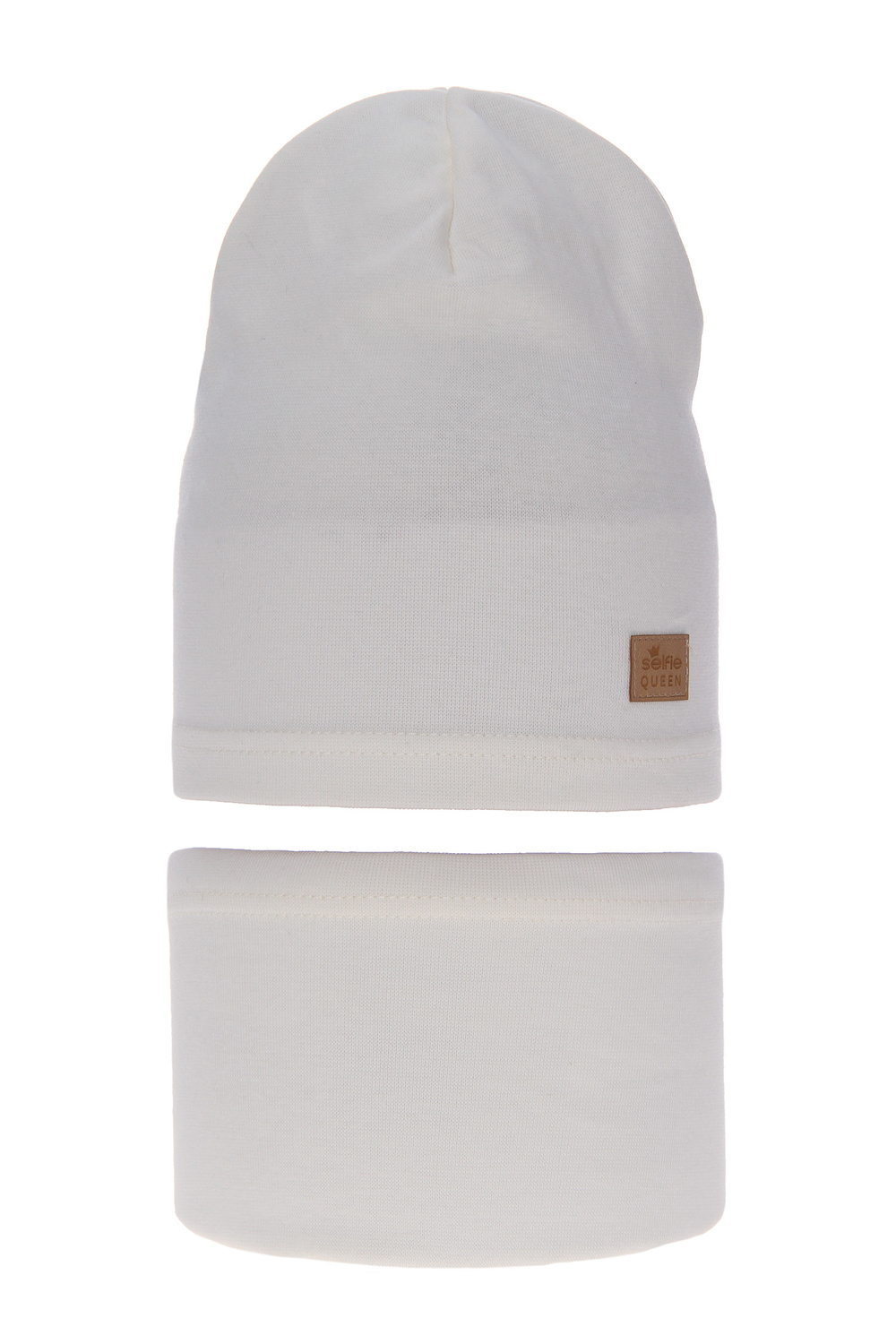 Meisjes herfst/lente set muts en buissjaal, creme, katoen, Selfie