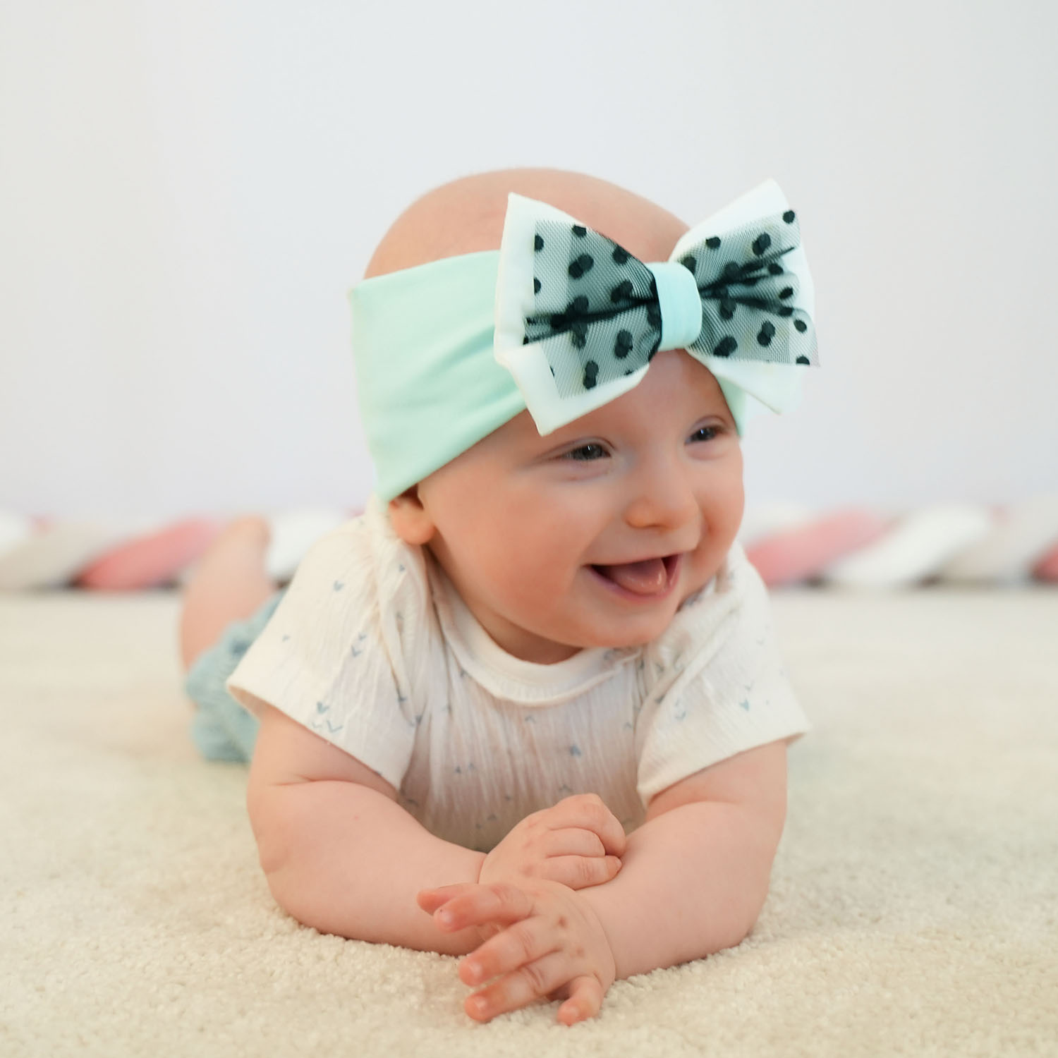 Meisjes herfst/lente hoofdband, crème, katoen, met strik, Celinka