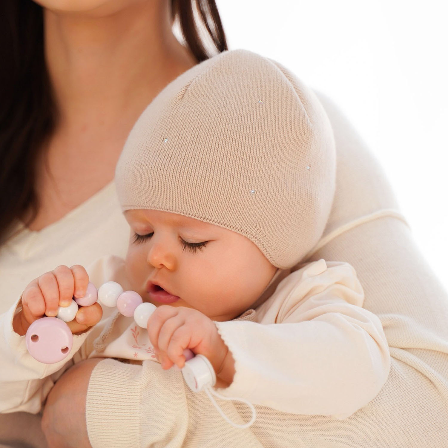 Meisjes winter set muts en sjaal, roze, met bindkoorden, Moli