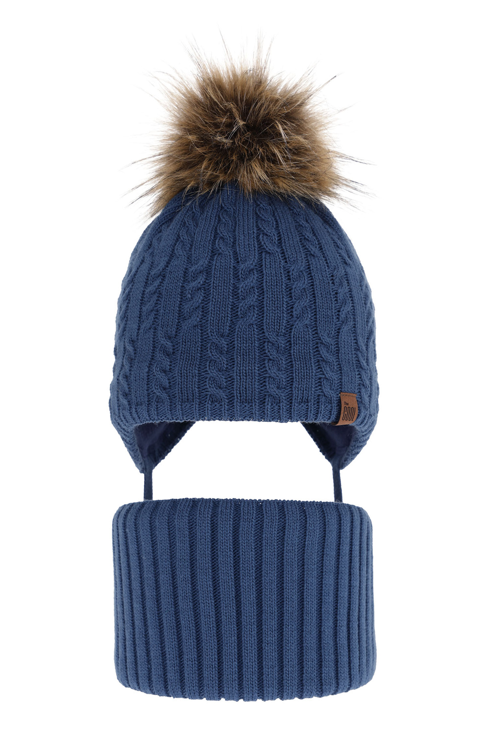 Ensemble d'hiver garçon: bonnet et snood, bleu, avec pompon, avec liens, Indigo