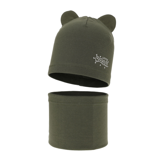 Ensemble automne/printemps garçon: bonnet et snood, khaki, Cymes