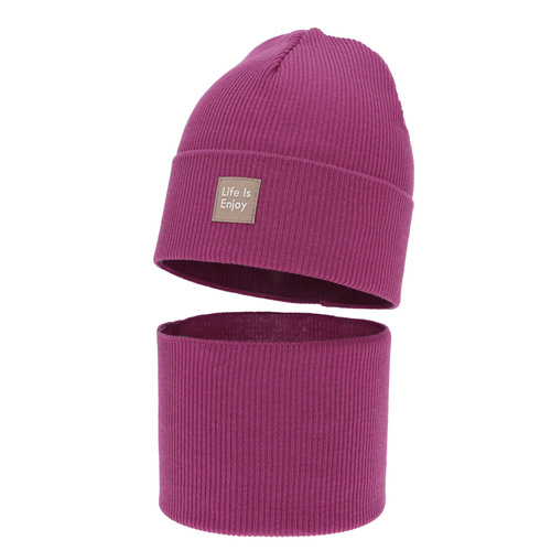 Meisjes herfst/lente set (muts en buissjaal), met katoen, amarantowy, Zola