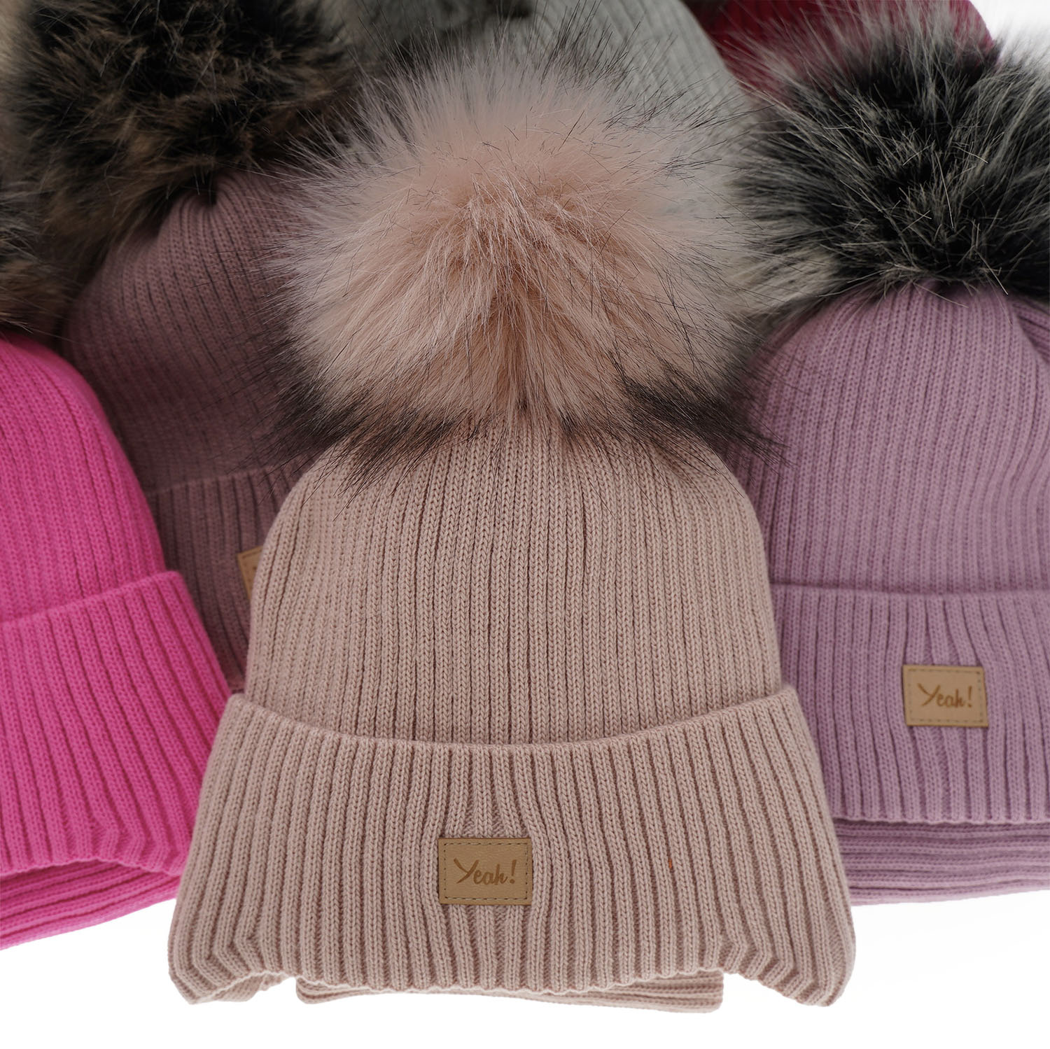 Meisjes winter set muts en buissjaal, paars, met garen pompon, met bindkoorden, Dilajla