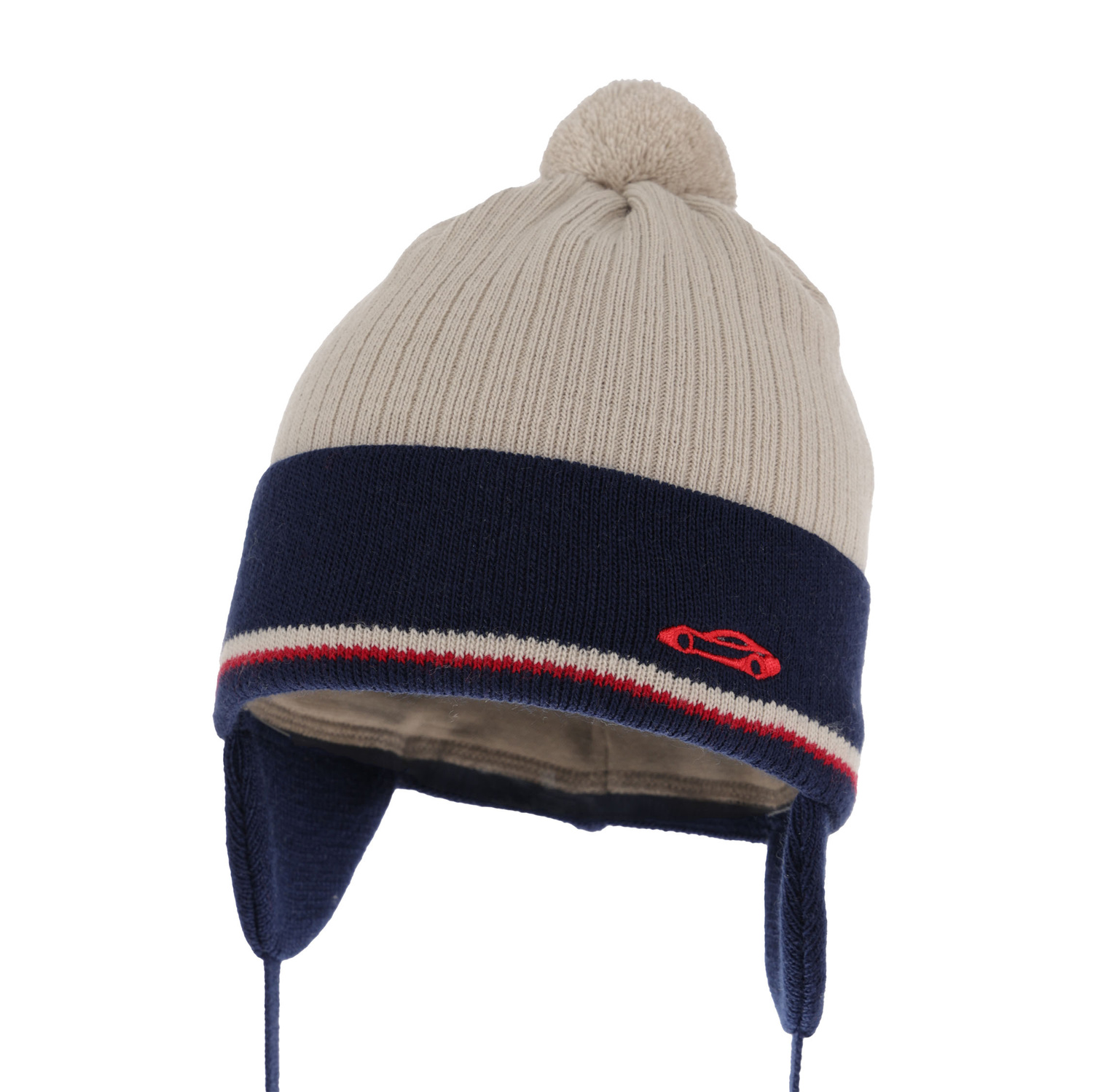 Bonnet automne/printemps garçon, beige, avec liens, avec pompon, Jacob