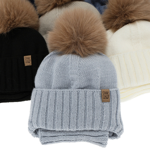 Ensemble d'hiver garçon: bonnet et snood, noir, avec pompon, Talens