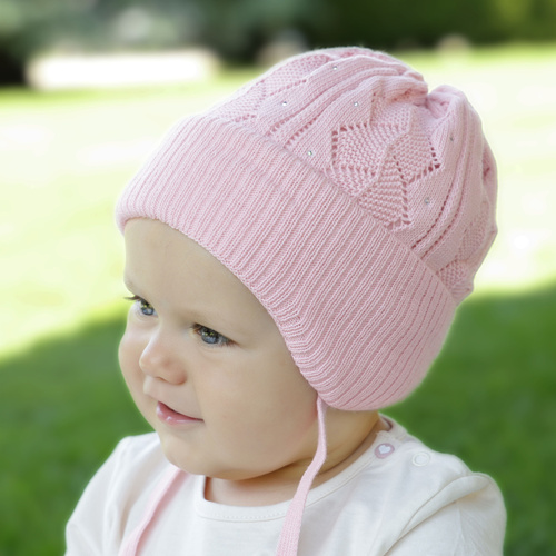Bonnet automne/printemps fille, blanche, avec liens, Marinetta