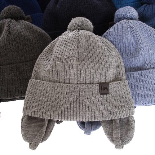 Bonnet automne/printemps garçon, bleu clair, avec pompon, avec liens, Axel