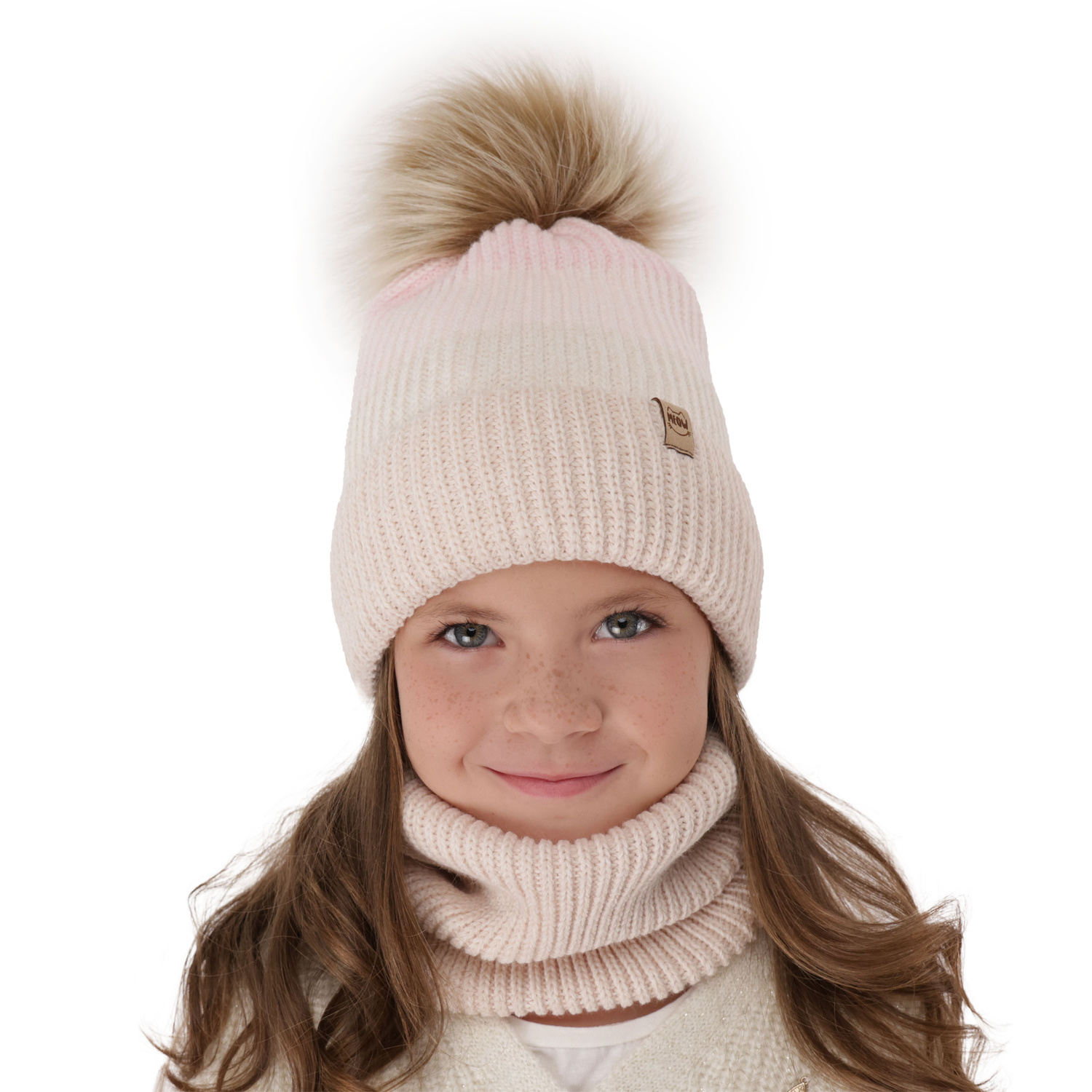 Ensemble d'hiver fille: bonnet et snood, violet, avec pompon, Gimena