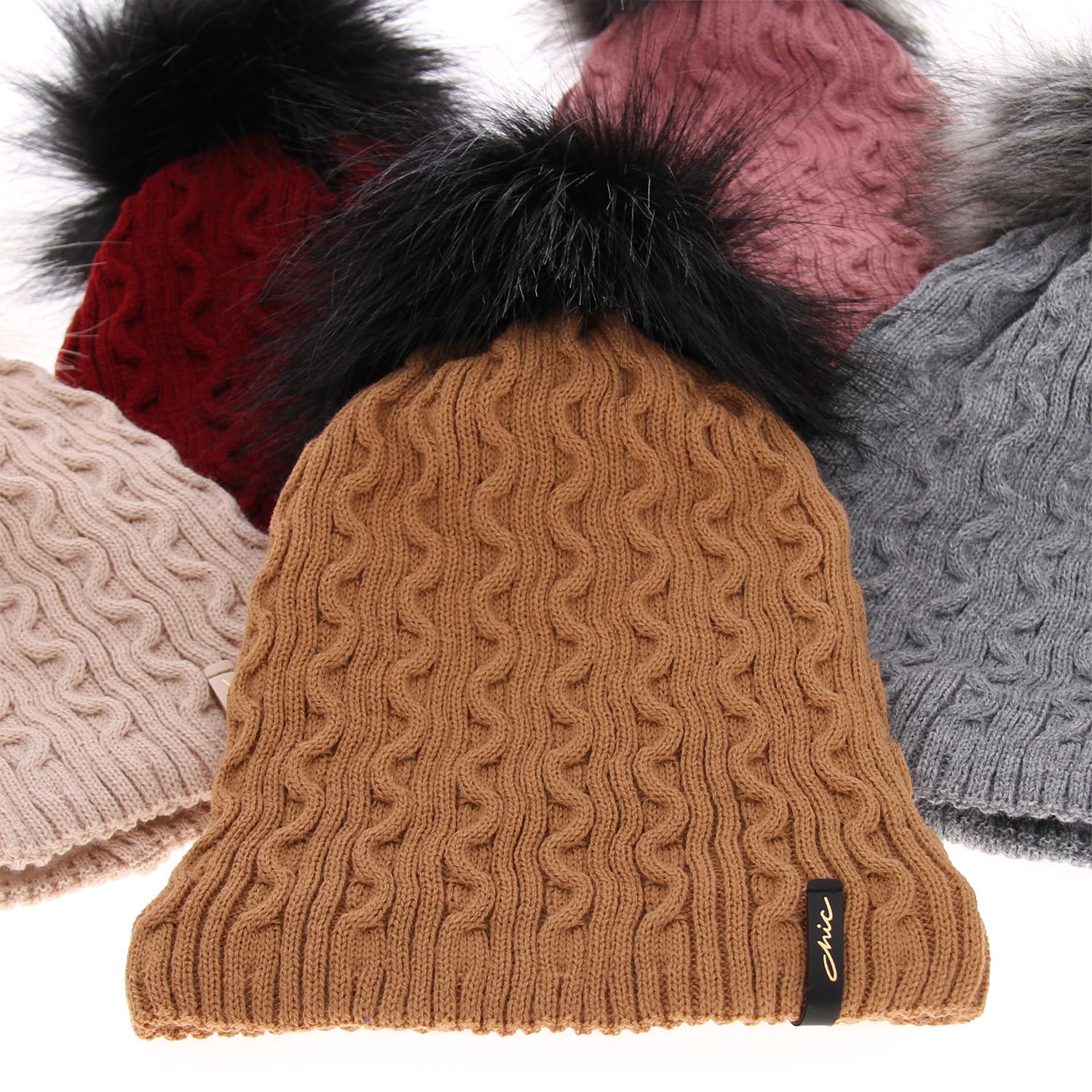 Dames wintermuts, grijs, met garen pompon, Xena