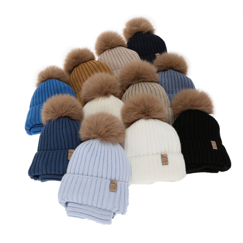 Ensemble d'hiver garçon: bonnet et snood, blanc, avec pompon, Bagil