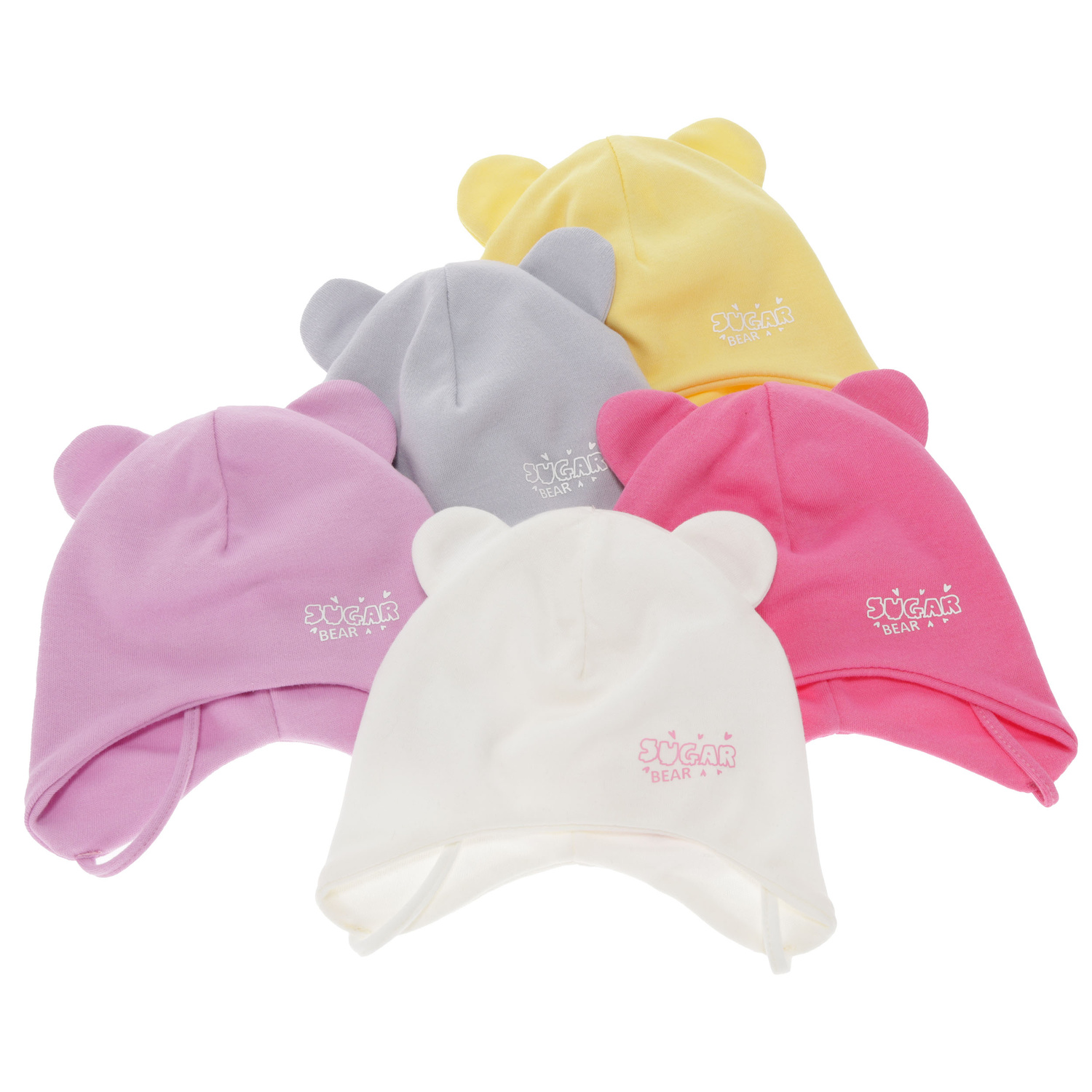 Meisjes herfst/lente muts, roze, katoenen, met bindkoorden, Kelda