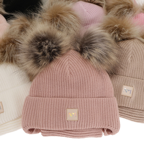 Ensemble d'hiver fille: bonnet et snood, lilas, avec deux pompons, avec liens, Kiara