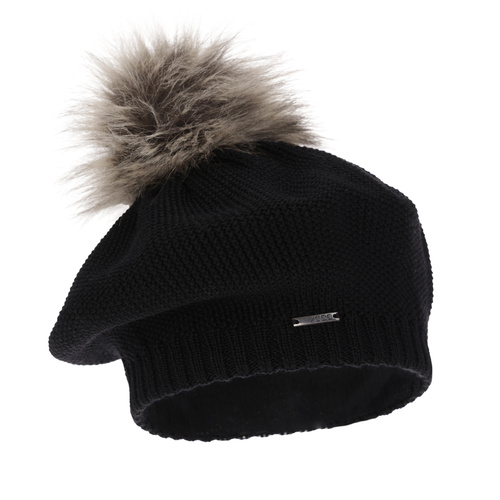 Beret d'hiver femme, noir, avec laine mérinos, Bonnie