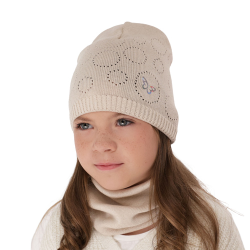 Ensemble automne/printemps fille: bonnet et snood, met katoen, lavande, Amarilla
