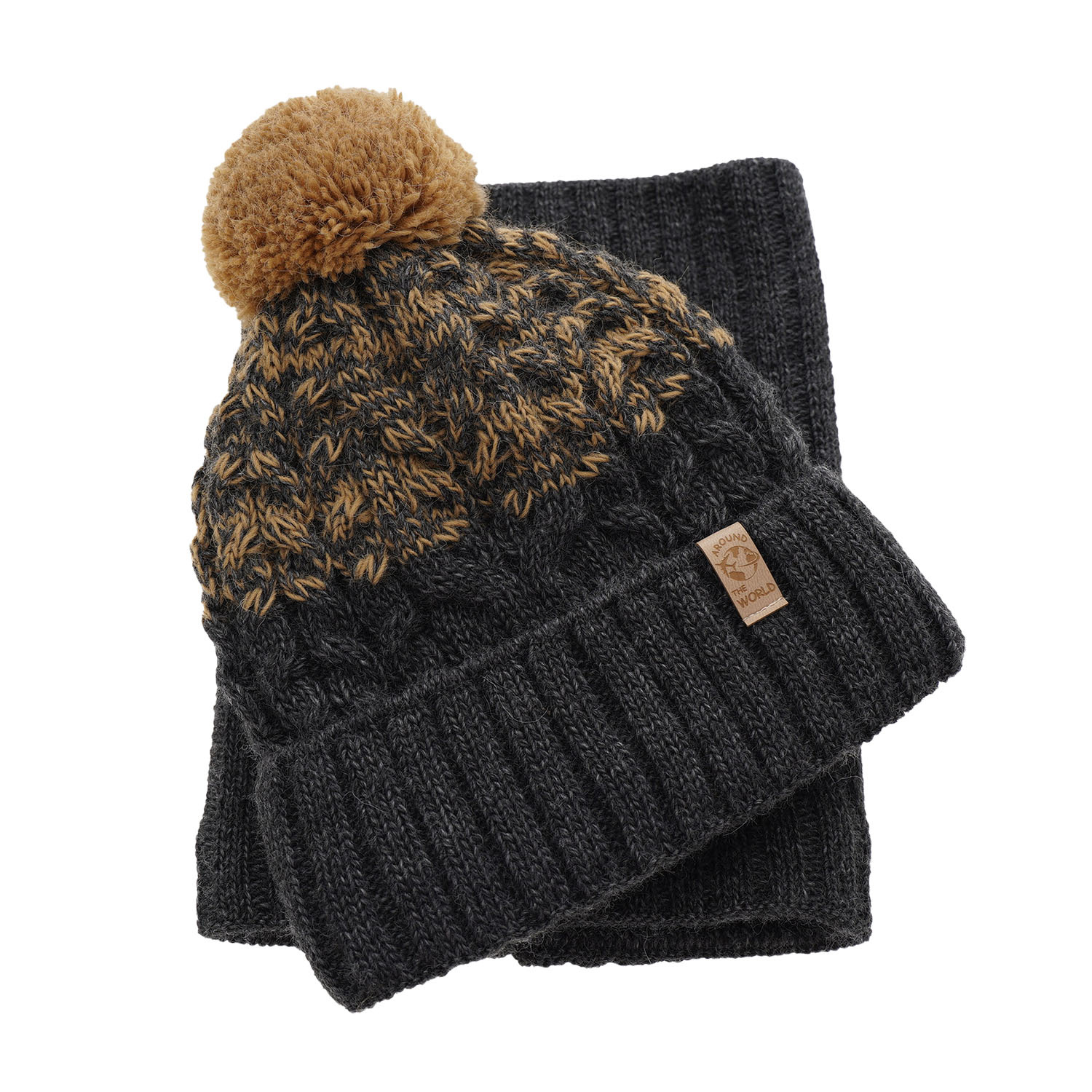 Jongens winter set muts en sjaal, blauw, met garen pompon, Travis