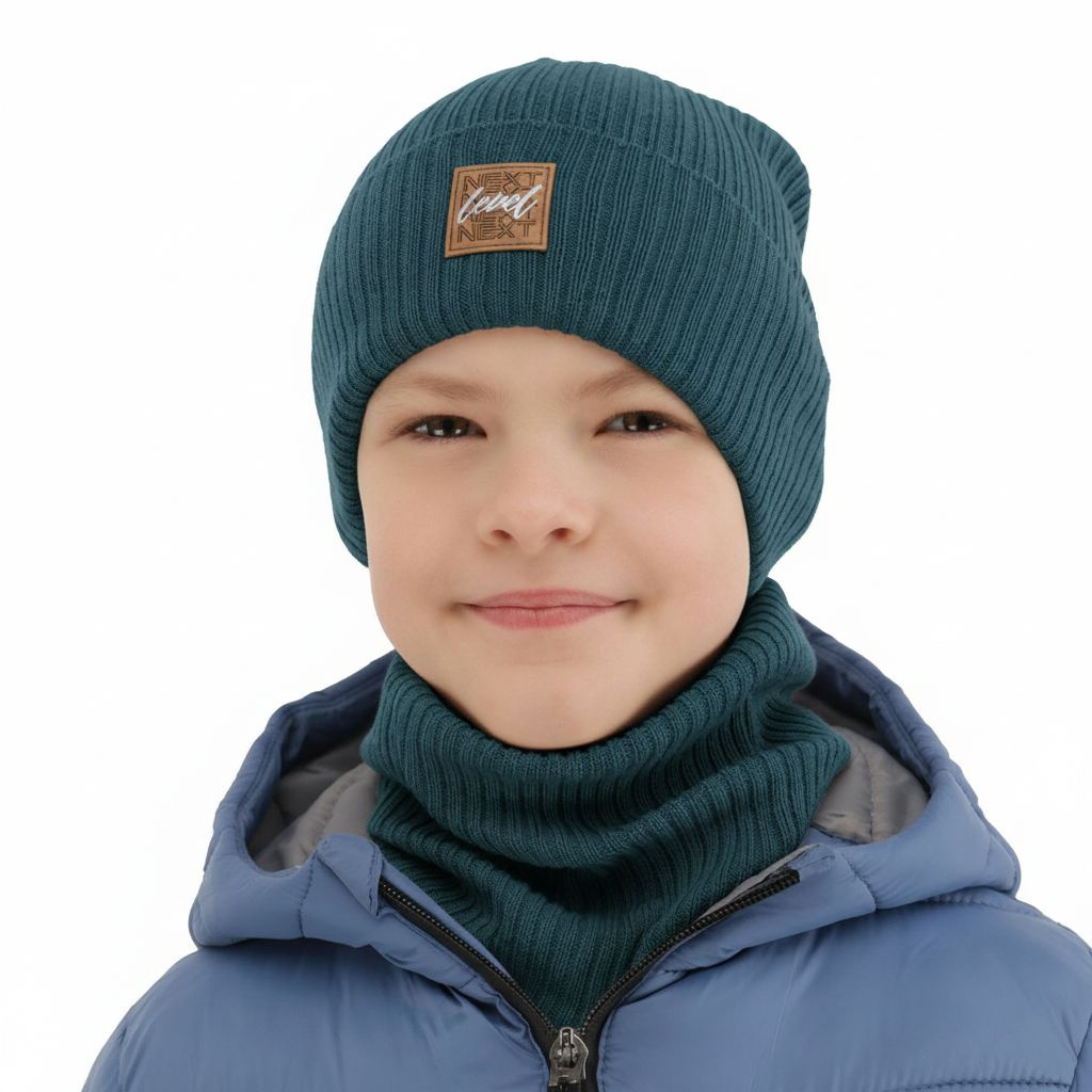 Ensemble automne/printemps garçon: bonnet et snood, met katoen, bleu, Fenix