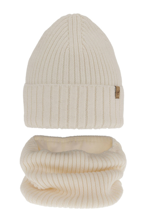 Ensemble d'hiver fille: bonnet et snood, crème, avec laine mérinos, Mesalia