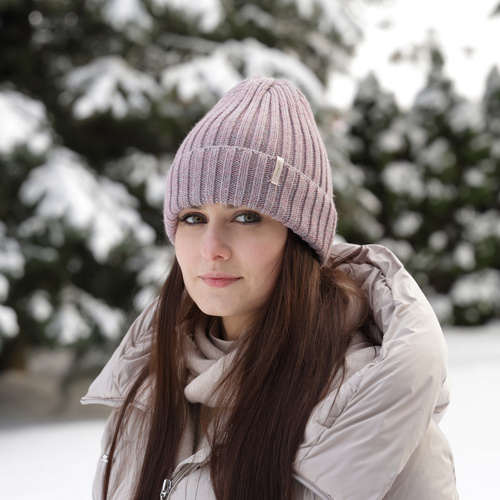 Bonnet d'hiver femme, rose, avec laine mérinos, Missi