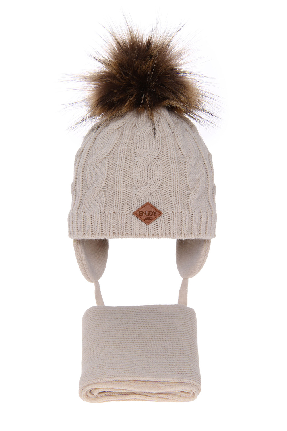 Jongens winter set muts en sjaal, beige, met garen pompon, Minor
