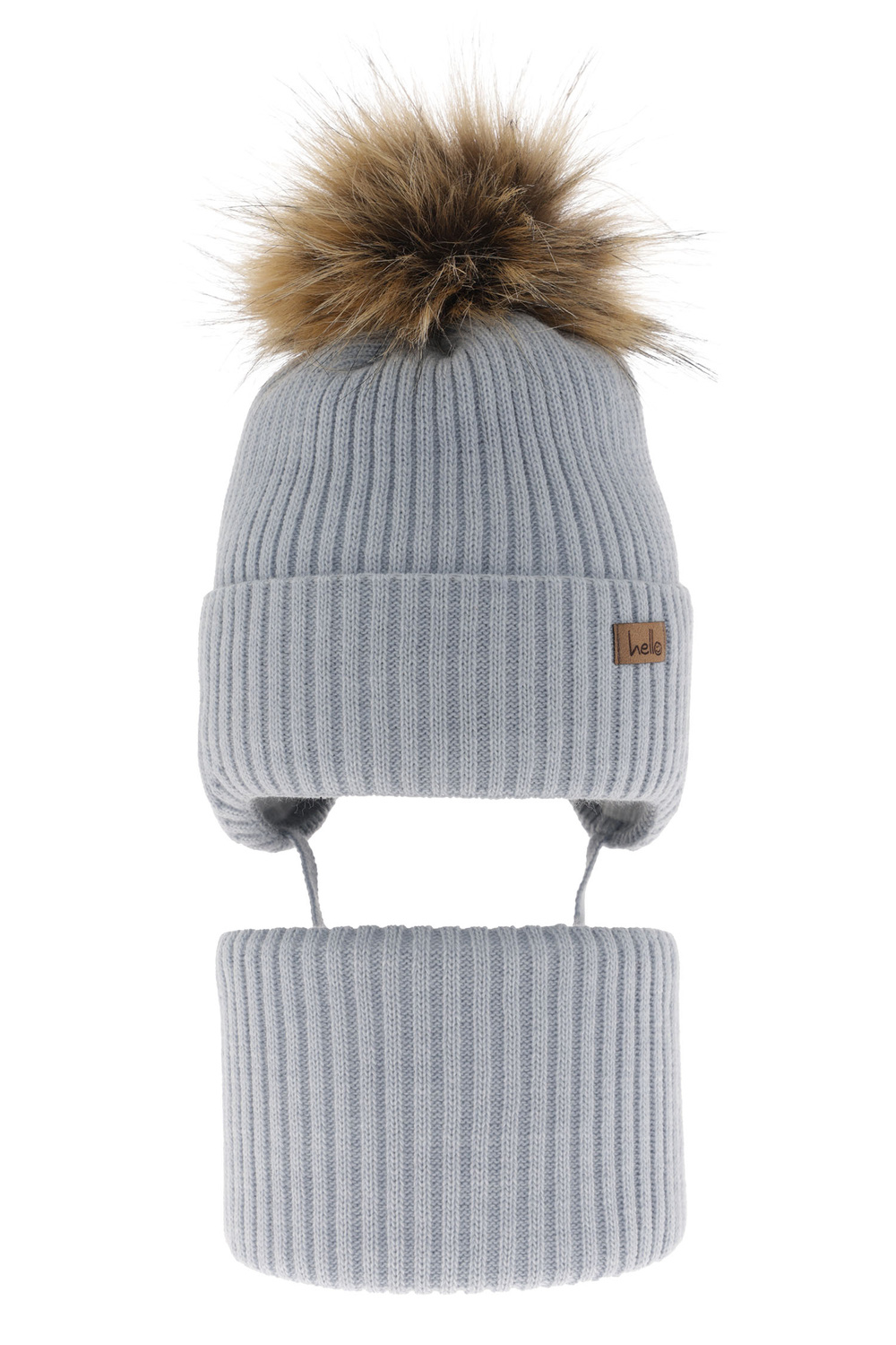 Ensemble d'hiver garçon: bonnet et snood, bleu clair, avec pompon, Bergo