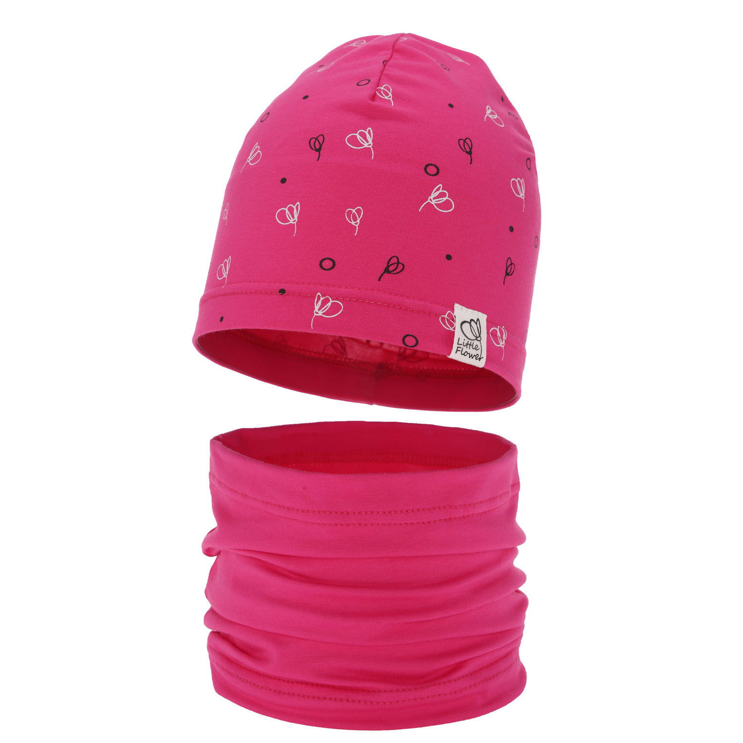 Ensemble automne/printemps fille: bonnet et snood, rose, en coton, Fiora