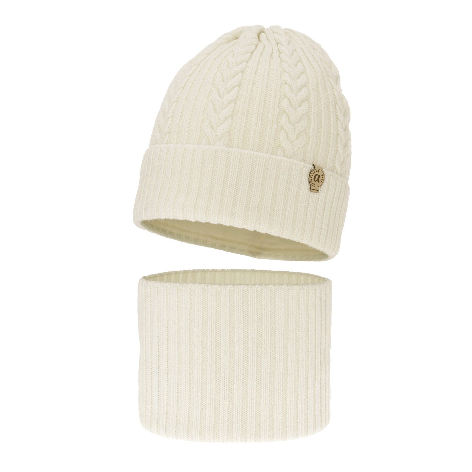 Ensemble d'hiver fille: bonnet et snood, crème, avec laine mérinos, Jenny