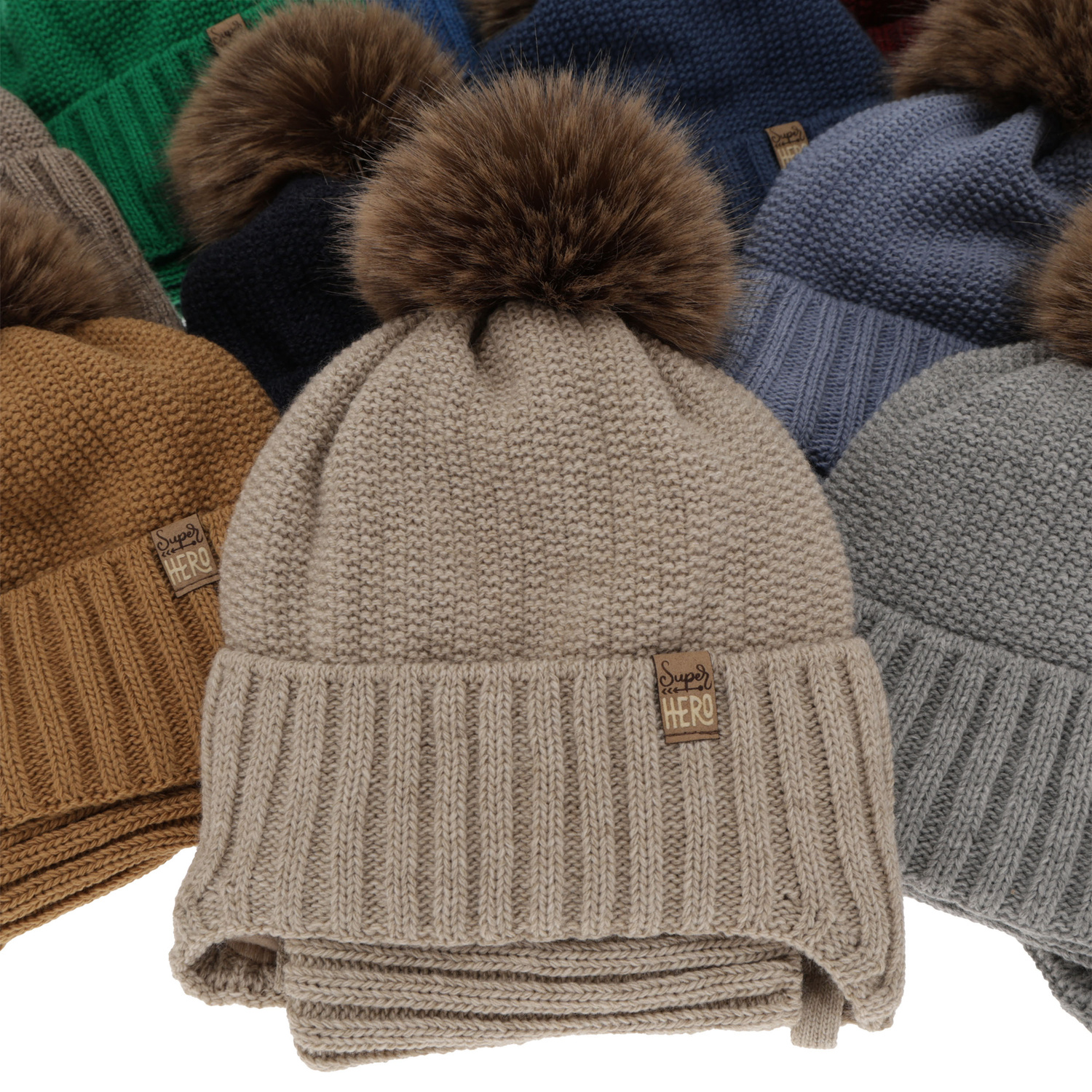 Ensemble d'hiver garçon: bonnet et snood, bleu clair, avec pompon, avec liens, Kayen