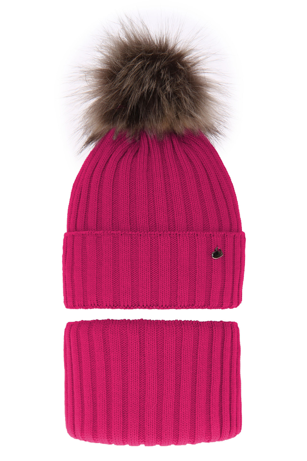 Meisjes winter set muts en buissjaal, roze, met garen pompon, Wilma