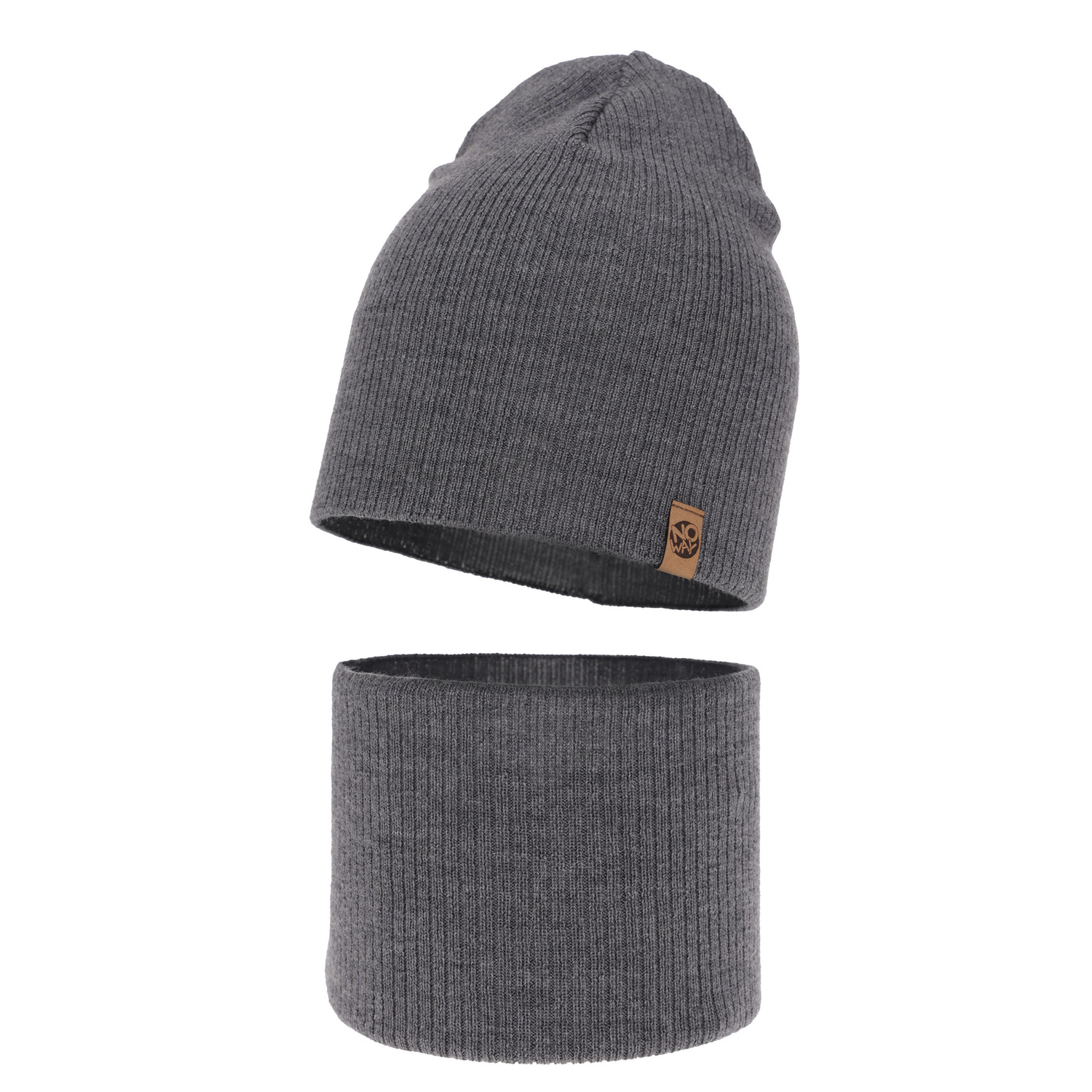 Ensemble automne/printemps garçon: bonnet et snood, gris, avec laine mérinos, Richi