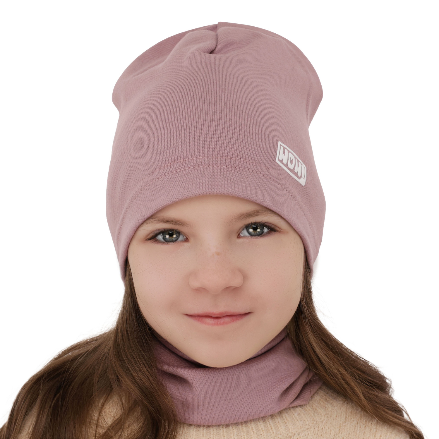 Ensemble automne/printemps fille: bonnet et snood, rose, en coton, Friza