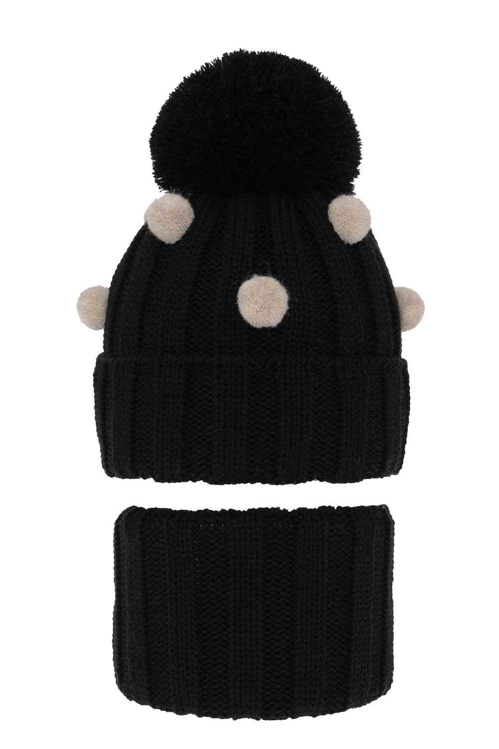 Ensemble d'hiver fille: bonnet et snood, noir, avec pompon, Hekate
