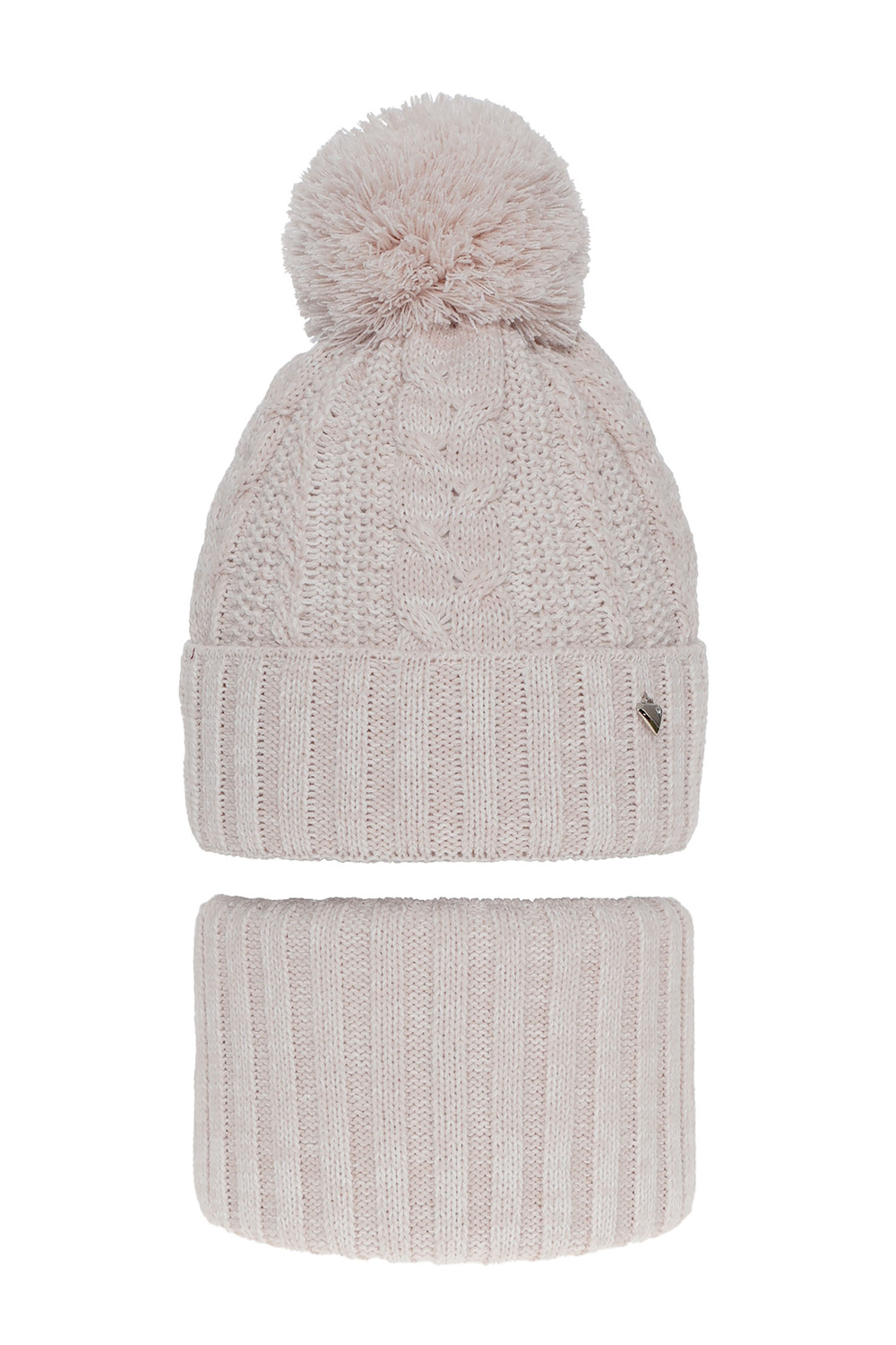 Meisjes winter set muts en buissjaal, roze, met garen pompon, Maroko